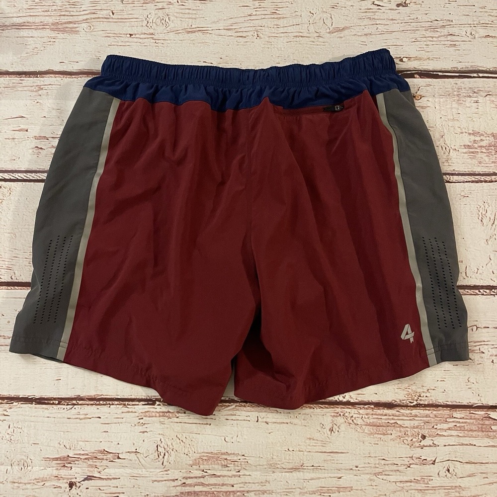 FOUR LAPS Bolt Lined‎ Running Shorts Burgundy Gray  XL Stretch Wicking 7"